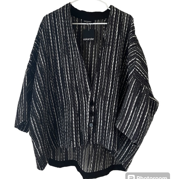 Eskandar Sloped Shoulder Deep V Neck Jacket 3/4 Sleeve Size 0 - Picture 2 of 11